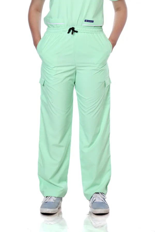 Pastel_Green_9_Pocket_Biofit_Collar_Scrub_With_Cap_&_Mask_For_Women