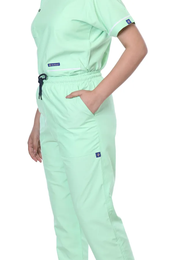Pastel_Green_5_Pocket_Biofit_Collar_Scrub_With_Cap_&_Mask_For_Women