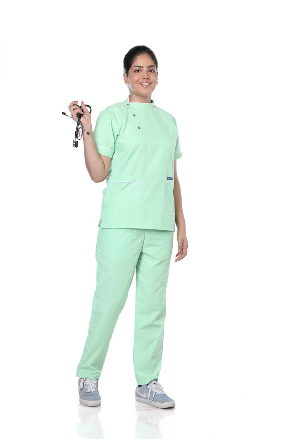 Pastel_Green_5_Pocket_Biofit_Collar_Scrub_With_Cap_&_Mask_For_Women