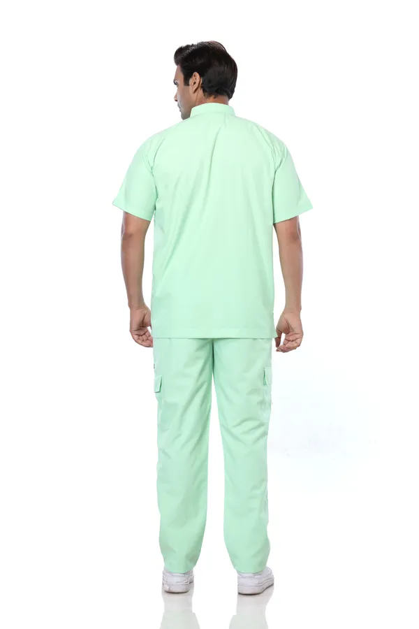 Pastel_Green_9_Pocket_Mandarin_Collar_Scrub_With_Cap_&_Mask_For_Men