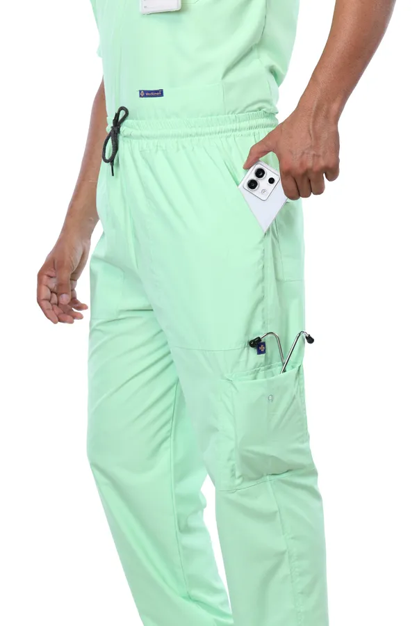 Pastel_Green_9_Pocket_Mandarin_Collar_Scrub_With_Cap_&_Mask_For_Men