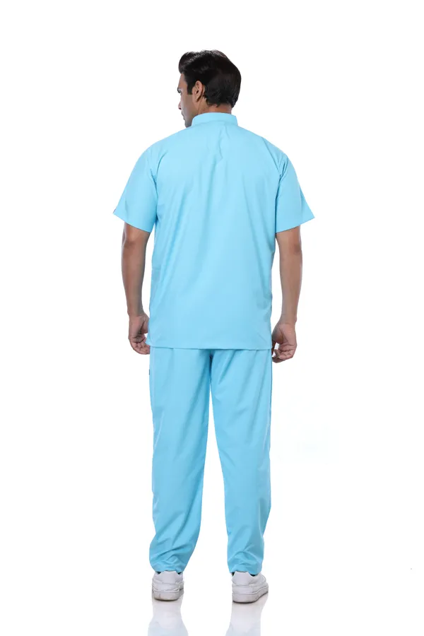 Pastel_Blue_5_Pocket_Mandarin_Collar_Scrub_With_Cap_&_Mask_For_Men