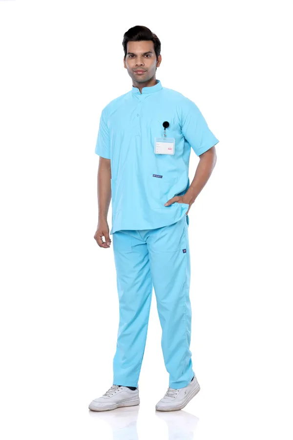 Pastel_Blue_5_Pocket_Mandarin_Collar_Scrub_With_Cap_&_Mask_For_Men