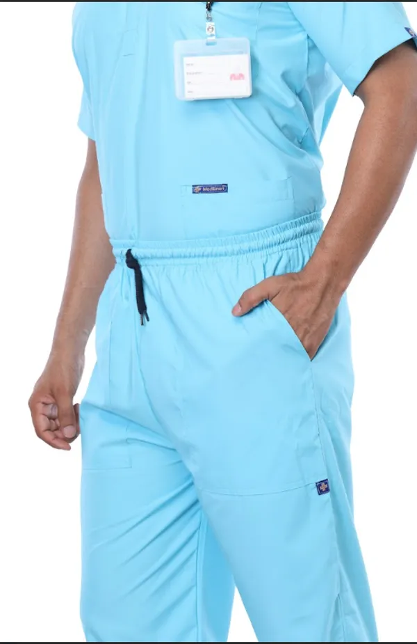 Pastel_Blue_5_Pocket_Mandarin_Collar_Scrub_With_Cap_&_Mask_For_Men