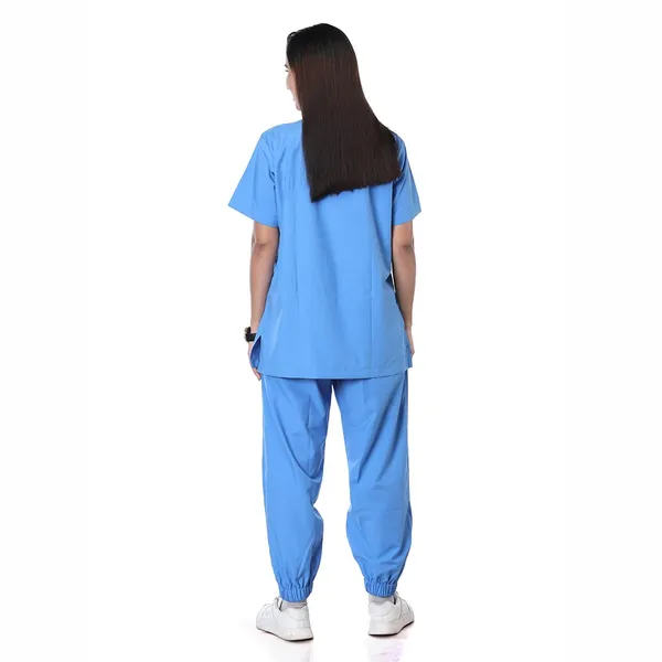Sky_Blue_7_Pocket_Biofit_Collar_Scrub_With_Cap_&_Mask_For_Women