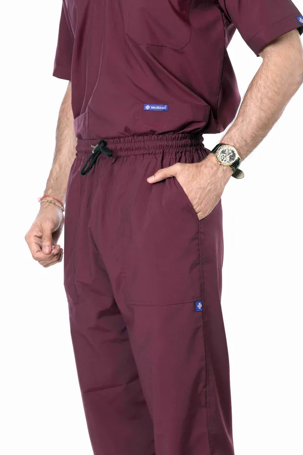 Wine_5_Pocket_V_Neck_Scrub_With_Cap_&_Mask_For_Men