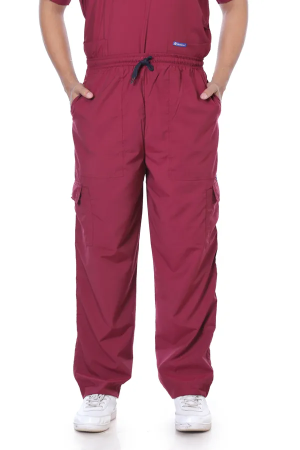 Maroon_9_Pocket_Mandarin_Collar_Scrub_With_Cap_&_Mask_For_Men