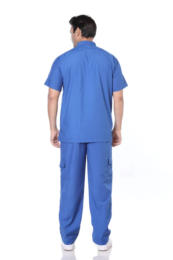Royal_Blue_9_Pocket_Mandarin_Collar_Scrub_With_Cap_&_Mask_For_Men
