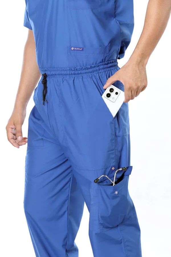 Royal_Blue_9_Pocket_Mandarin_Collar_Scrub_With_Cap_&_Mask_For_Men