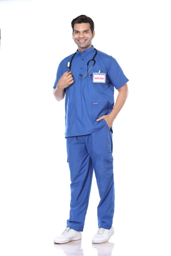 Royal_Blue_9_Pocket_Mandarin_Collar_Scrub_With_Cap_&_Mask_For_Men