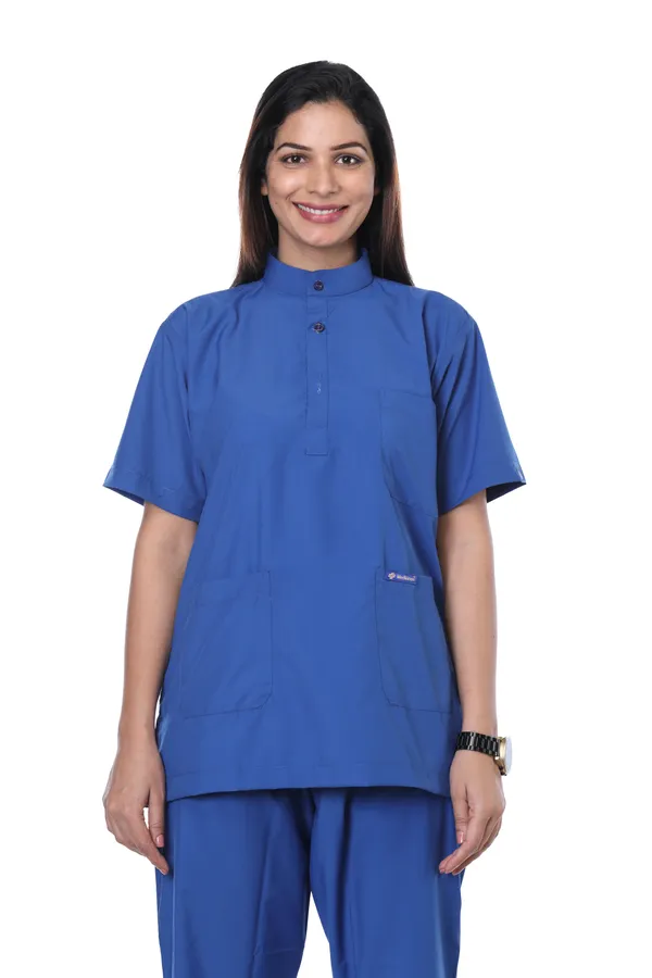Royal_Blue_5_Pocket_Mandarin_Collar_Scrub_With_Cap_&_Mask_For_Women