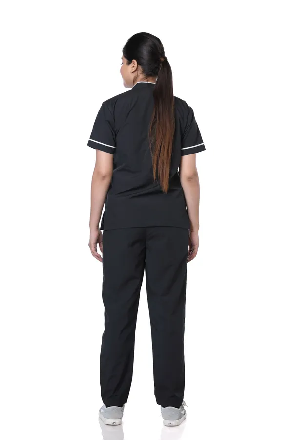 Black_5_Pocket_Biofit_Collar_Scrub_With_Cap_&_Mask_For_Women