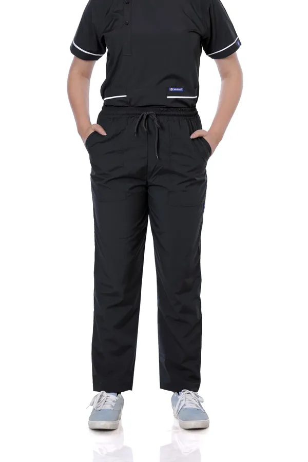 Black_5_Pocket_Biofit_Collar_Scrub_With_Cap_&_Mask_For_Women