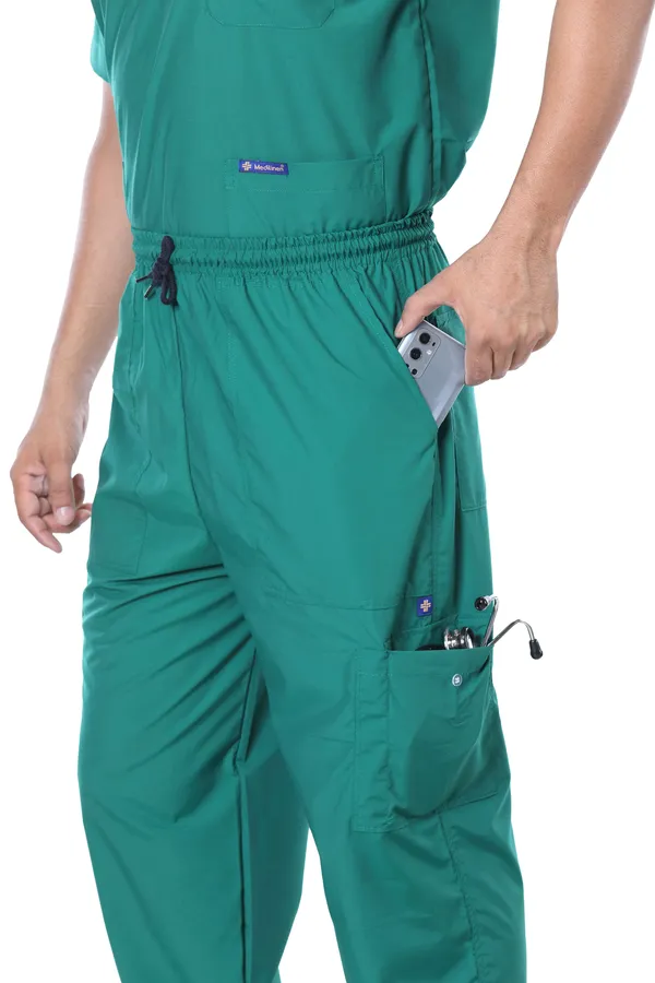 Green_9_Pocket_Mandarin_Collar_Scrub_With_Cap_&_Mask_For_Men