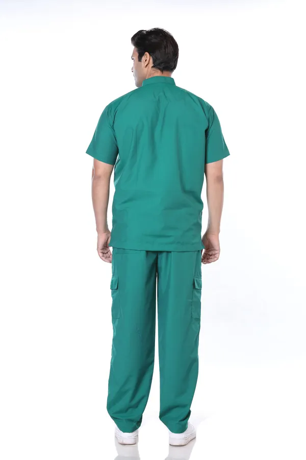 Green_9_Pocket_Mandarin_Collar_Scrub_With_Cap_&_Mask_For_Men