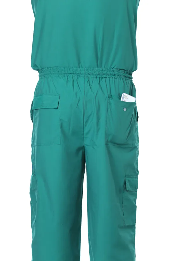 Green_9_Pocket_Mandarin_Collar_Scrub_With_Cap_&_Mask_For_Men
