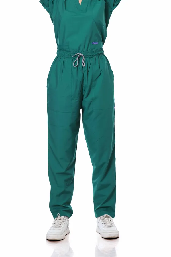 Green_5_Pocket_V_Neck_Scrub_With_Cap_&_Mask_For_Women