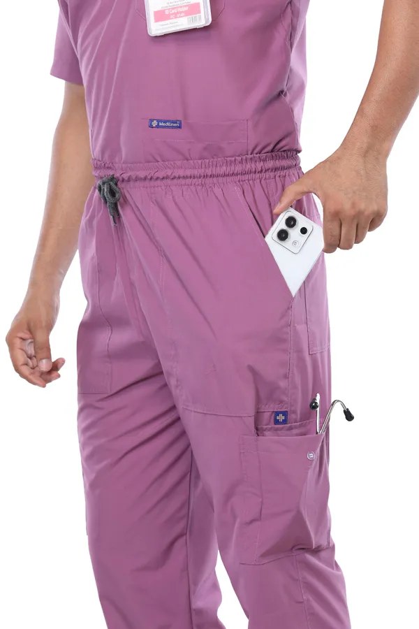 Misty_Pink_9_Pocket_Scrub_V_Neck_With_Cap_&_Mask_For_Men