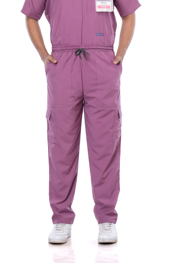 Misty_Pink_9_Pocket_Scrub_V_Neck_With_Cap_&_Mask_For_Men