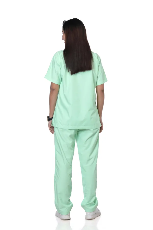 Pastel_Green_9_Pocket_Scrub_V_Neck_With_Cap_&_Mask_For_Women