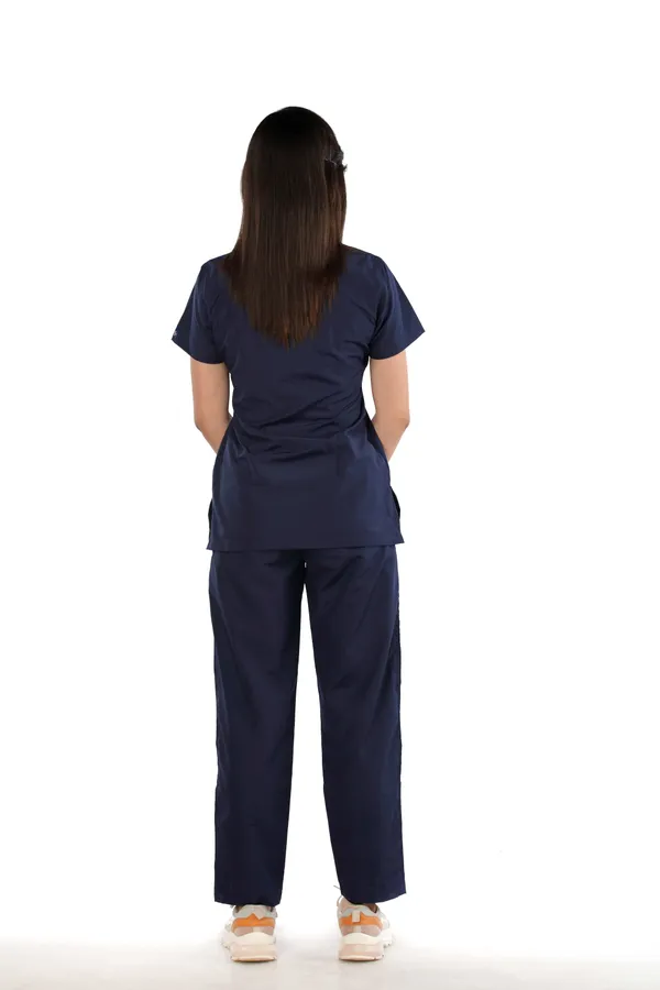 Navy_Blue_5_Pocket_Mandarin_Collar_Scrub_With_Cap_&_Mask_For_Women