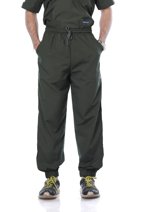 Forest_Green_7_Pocket_V_Neck_Scrub_With_Cap_&_Mask_For_Men