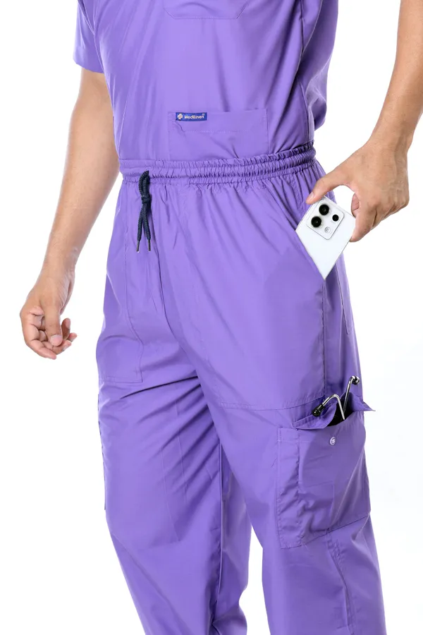 Lavender_9_Pocket_Mandarin_Collar_Scrub_With_Cap_&_Mask_For_Men