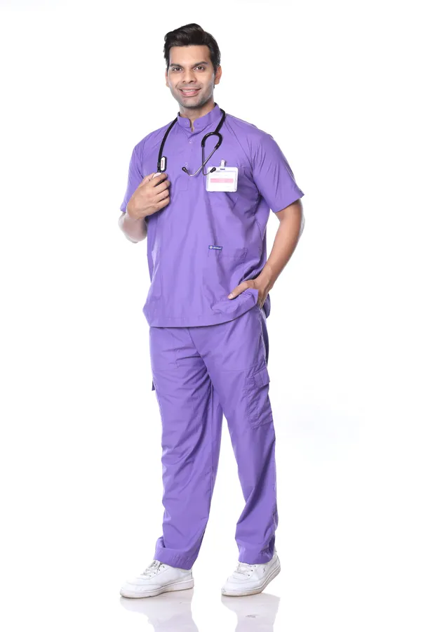 Lavender_9_Pocket_Mandarin_Collar_Scrub_With_Cap_&_Mask_For_Men