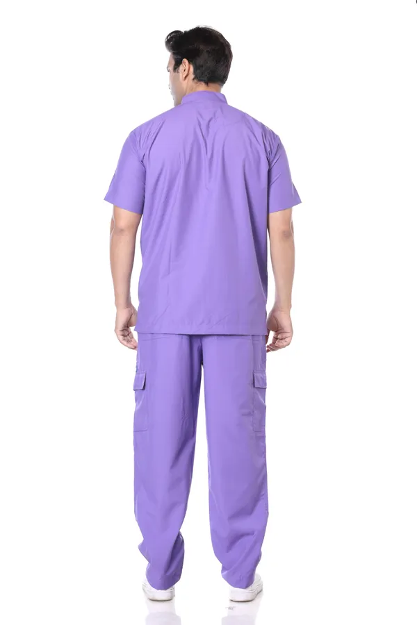 Lavender_9_Pocket_Mandarin_Collar_Scrub_With_Cap_&_Mask_For_Men