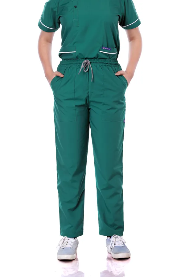 Green_5_Pocket_Biofit_Collar_Scrub_With_Cap_&_Mask_For_Women