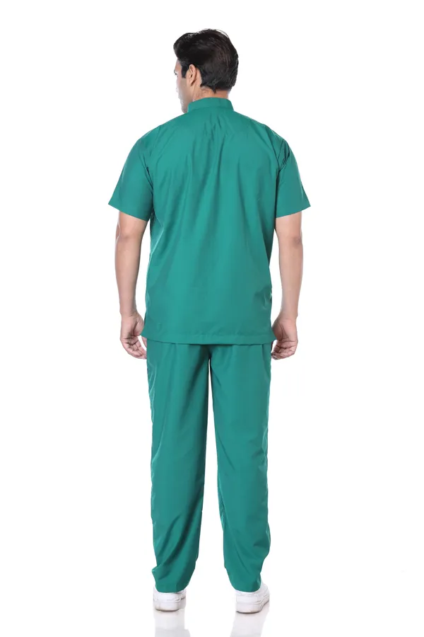 Green_5_Pocket_Mandarin_Collar_Scrub_With_Cap_&_Mask_For_Men