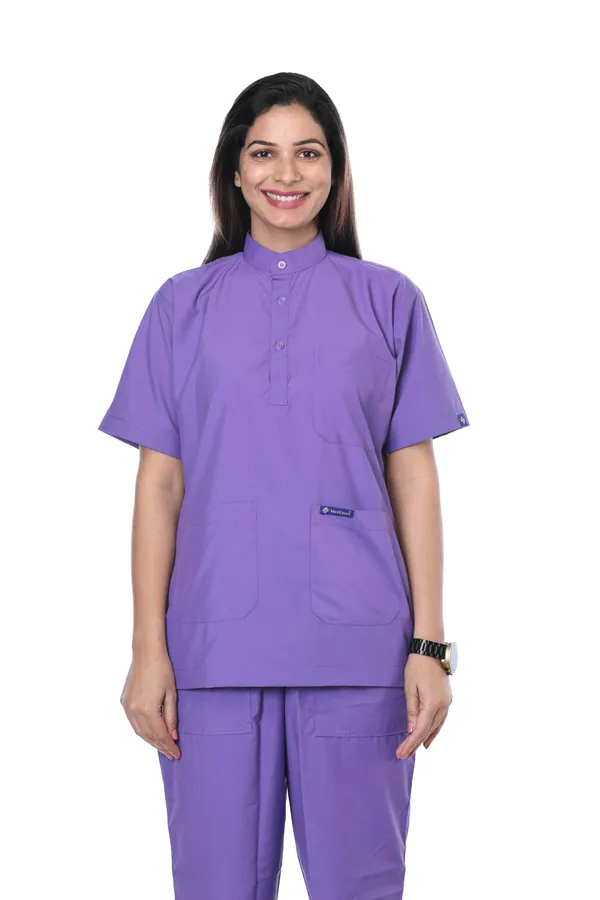 Lavender_7_Pocket_Mandarin_Collar_Scrub_With_Cap_&_Mask_For_Women
