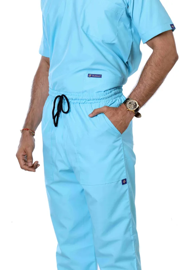 Pastel_Blue_5_Pocket_V_Neck_Scrub_With_Cap_&_Mask_For_Men