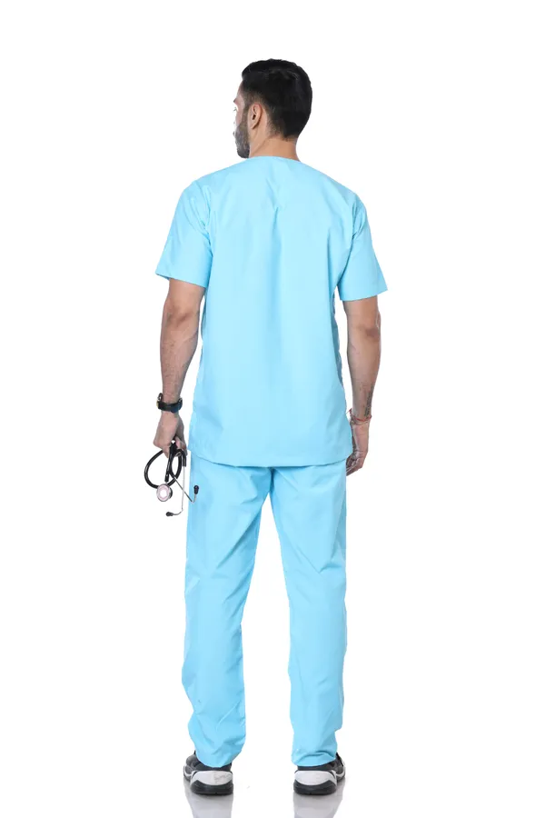 Pastel_Blue_5_Pocket_V_Neck_Scrub_With_Cap_&_Mask_For_Men