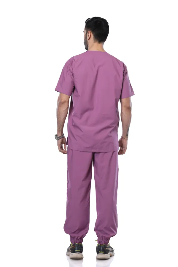 Misty_Pink_7_Pocket_Mandarin_Collar_Scrub_With_Cap_&_Mask_For_Men