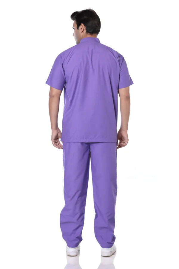 Lavender_5_Pocket_Mandarin_Collar_Scrub_With_Cap_&_Mask_For_Men