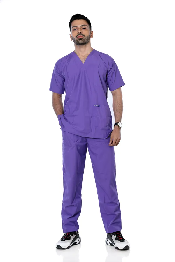 Lavender_5_Pocket_Mandarin_Collar_Scrub_With_Cap_&_Mask_For_Men