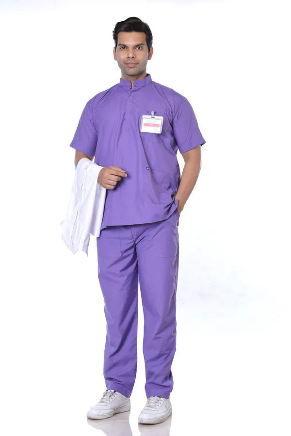 Lavender_5_Pocket_Mandarin_Collar_Scrub_With_Cap_&_Mask_For_Men