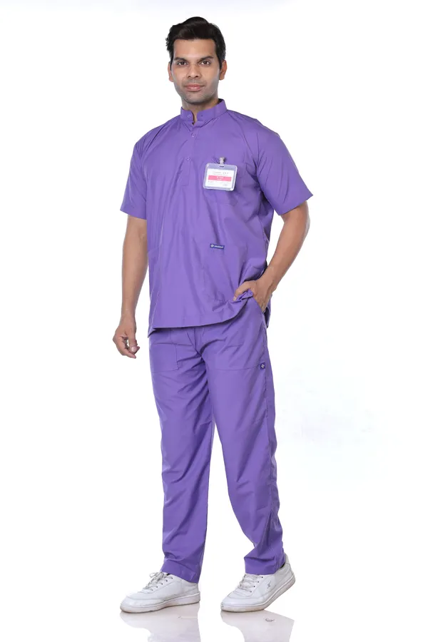 Lavender_5_Pocket_Mandarin_Collar_Scrub_With_Cap_&_Mask_For_Men