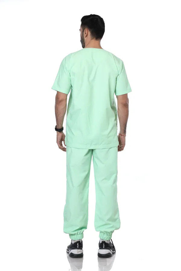 Pastel_Green_7_Pocket_Mandarin_Collar_Scrub_With_Cap_&_Mask_For_Men