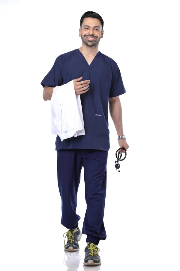 Navy_Blue_7_Pocket_V_Neck_Scrub_With_Cap_&_Mask_For_Men