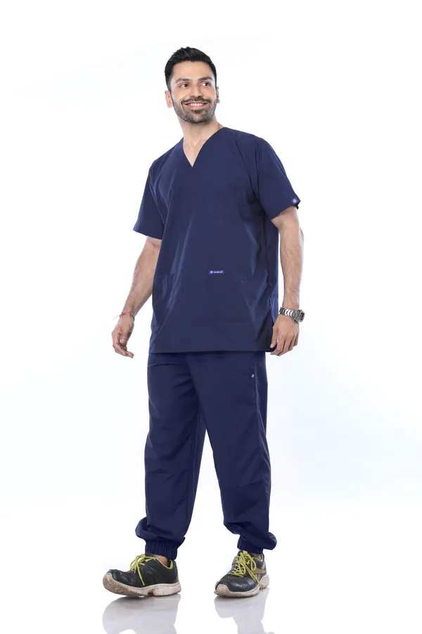 Navy_Blue_7_Pocket_V_Neck_Scrub_With_Cap_&_Mask_For_Men