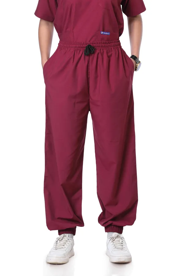 Maroon_7_Pocket_Mandarin_Collar_Scrub_With_Cap_&_Mask_For_Women
