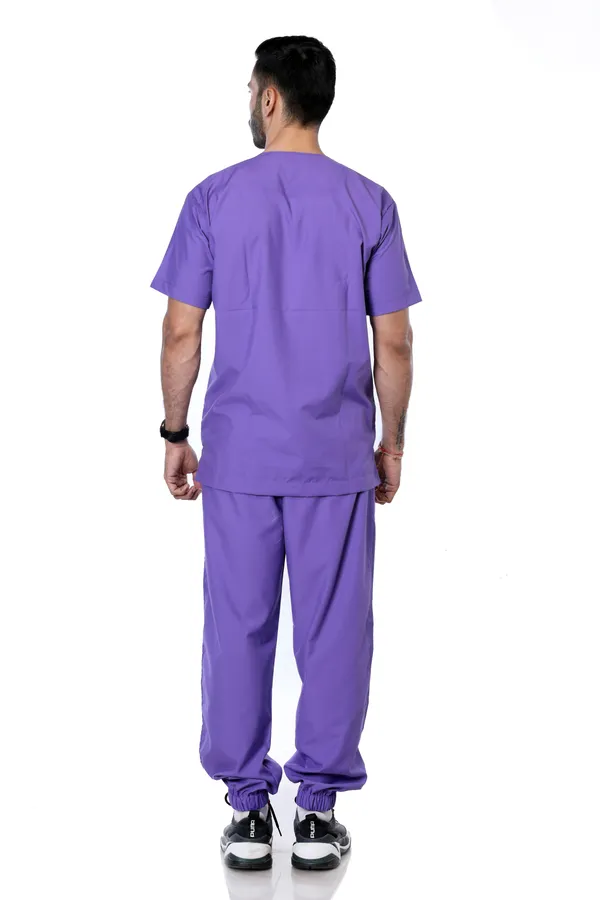 Lavender_7_Pocket_V_Neck_Scrub_With_Cap_&_Mask_For_Men