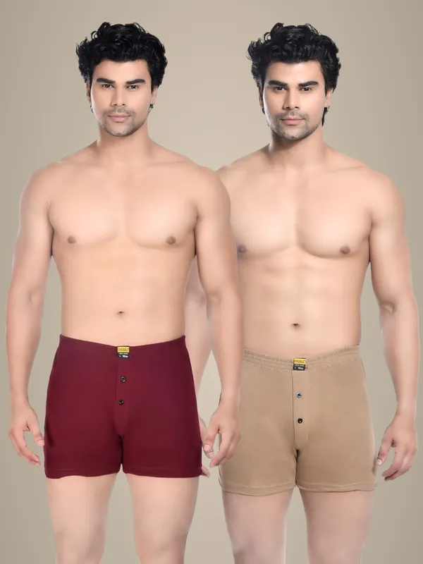 Pack_Of_2_Mens_Red_And_Beige_Cotton_Shorts