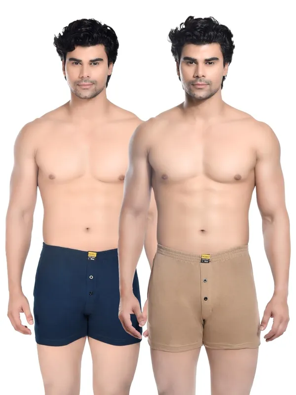 Pack_Of_2_Mens_Blue_And_Beige_Cotton_Shorts