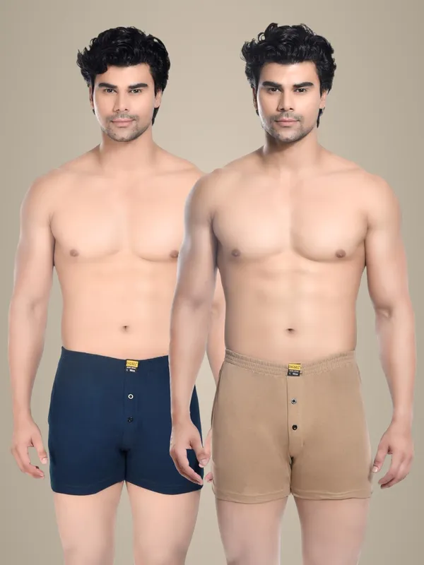 Pack_Of_2_Mens_Blue_And_Beige_Cotton_Shorts