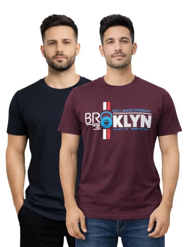 Digsel_Men_Regular_Fit_Casual_Plain_&_Printed_T_-Shirt_Combo_Pack_Of_2_Black_&_Purple