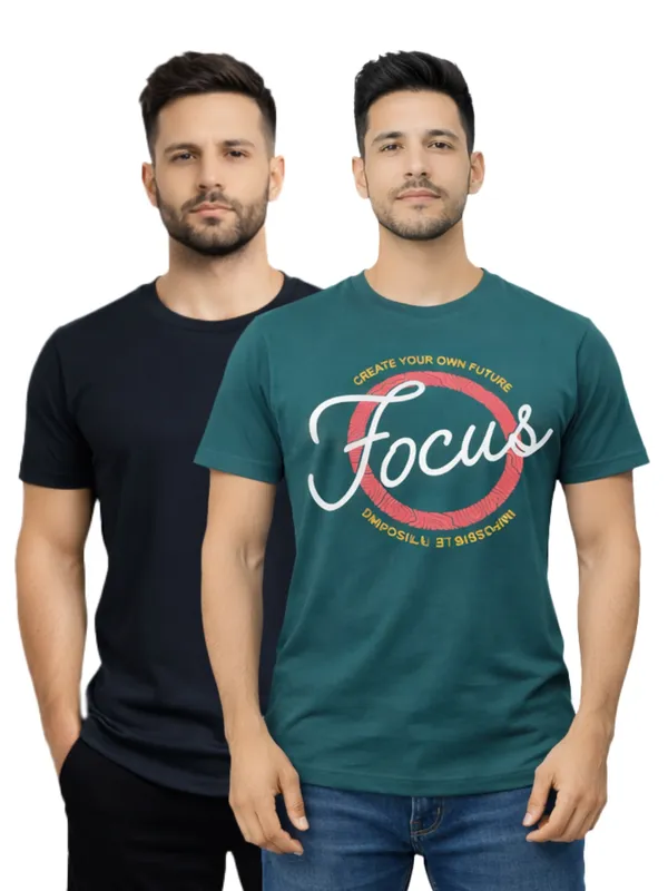 Digsel_Men_Regular_Fit_Casual_Plain_&_Printed_T_-Shirt_Combo_Pack_Of_2_Black_&_Dark_Green