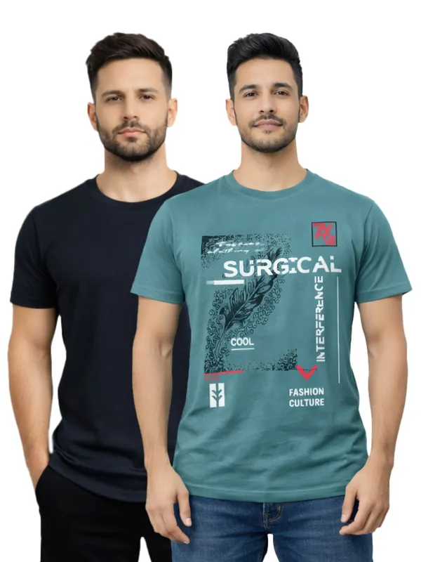 Digsel_Men_Regular_Fit_Casual_Plain_&_Printed_T_-Shirt_Combo_Pack_Of_2_Black_&_Dark_Green